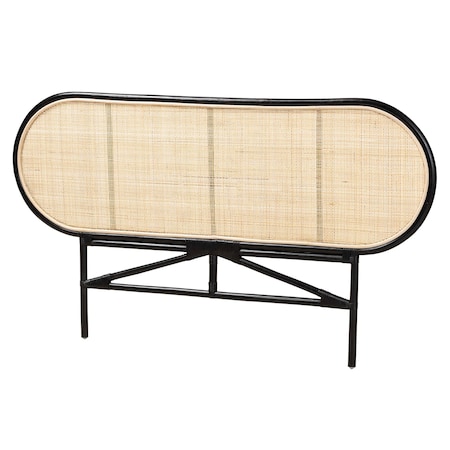 Baxton Studio Reegan Modern Bohemian Two-Tone Black and Natural Brown Rattan Queen Size Standalone Headboard 232-13246-ZORO